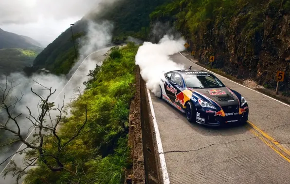 Картинка дорога, машина, дым, пыль, дрифт, Hyundai, Бразилия, Red Bull Drifting Extreme