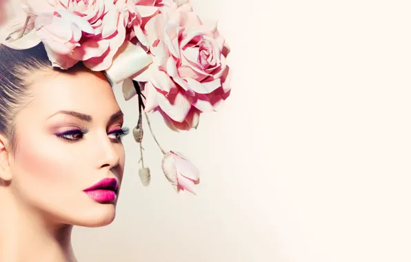 Картинка взгляд, девушка, розовый, модель, розы, макияж, Анна Субботина