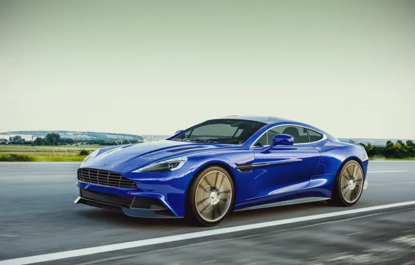 Картинка Aston Martin, Blue, Speed, Road, 2013, Vanquish, Sport Car, by Laffonte