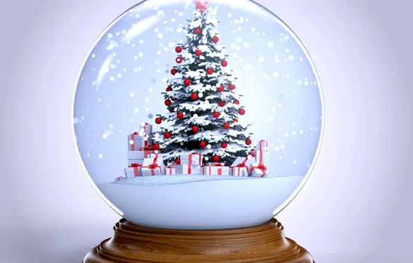 Картинка снег, елка, шар, Новый Год, Рождество, winter, snow, New Year, globe, Cristmas