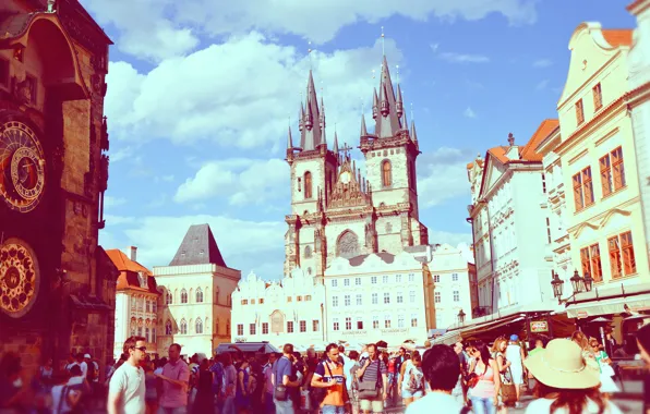 Картинка деревья, природа, город, река, вид, здания, дома, Чехия, вышка, красиво, панорама, мосты, Prague, Влтава, Praha, …