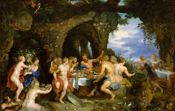 Картинка картина, мифология, Ян Брейгель старший, Питер Рубенс, Праздник Ахела