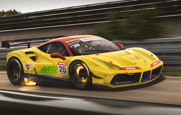 Картинка Ferrari, Car, Race, GTB, Speed, GT3, Yellow, Track, 488