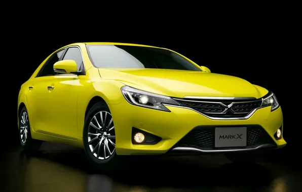 Картинка желтый, Toyota, автомобиль, черный фон, Mark X