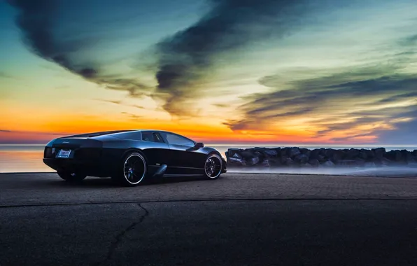 Картинка Lamborghini, Black, Murcielago, Forged, V12, Sunrise, Rear, LP640-4
