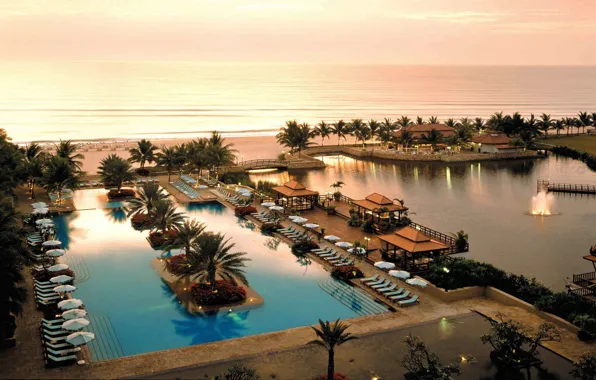 Картинка океан, вечер, бассейн, курорт, ареал, Thailand luxury resorts