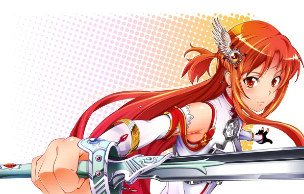 Картинка девушка, меч, рыжая, sword art online, asuna, yuuki, урашения