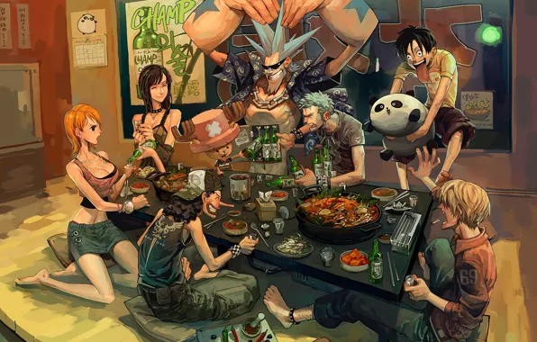 Картинка вечеринка, компания, сёнэн, металисты, панки, One Piece