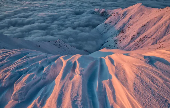 Картинка облака, свет, снег, Италия, регион, Альпийские горы, Пьемонт