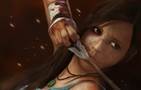 Картинка девушка, кровь, лук, арт, стрела, бинты, рана, Lara Croft, Tomb Raider Reborn