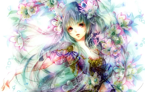 Картинка девушка, цветы, аниме, арт, green glass, tukiji nao