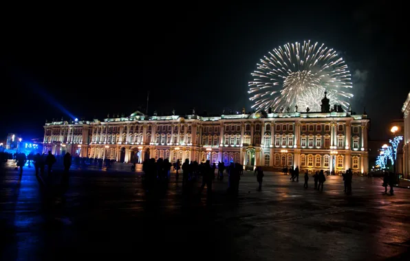 Картинка ночь, новый год, салют, Санкт-Петербург, зимний дворец