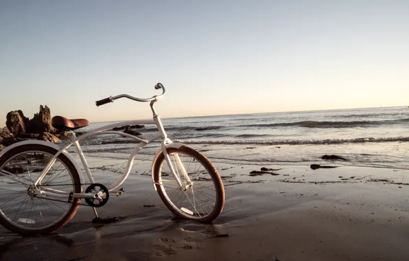 Картинка пляж, велосипед, океан, берег