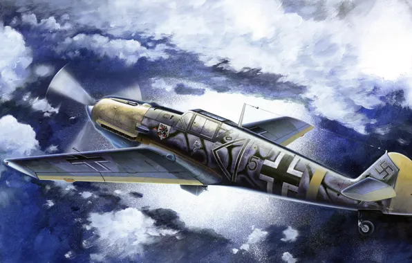 Картинка рисунок, арт, Messerschmitt, Ме-109, люфтваффе, одномоторный поршневой истребитель-низкоплан, Bf.109E-7/B