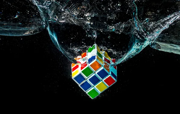 Картинка вода, макро, кубик Рубика, головоломка