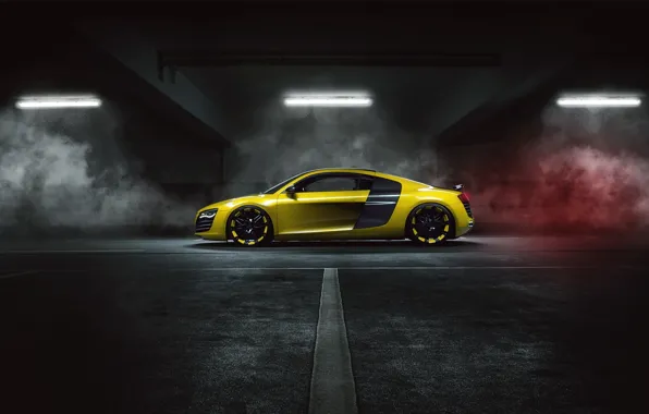 Картинка Audi, Yellow, Side, Smoke, Supercar, MTM