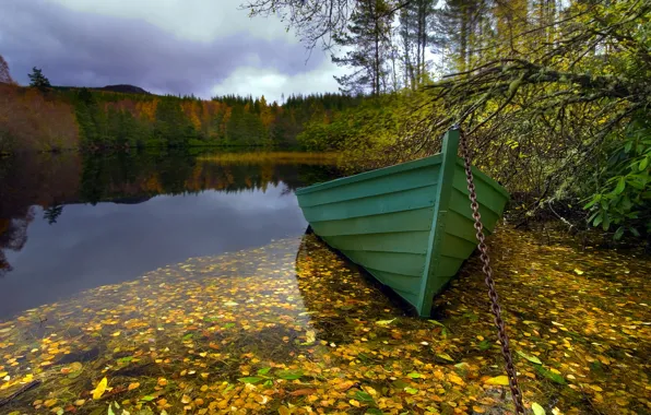 Картинка пейзаж, озеро, лодка