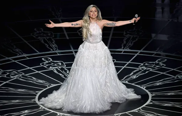 Картинка девушка, стиль, платье, актриса, певица, знаменитость, мода, Lady Gaga, Леди Гага, Academy Awards, Tribute, Oscars, …
