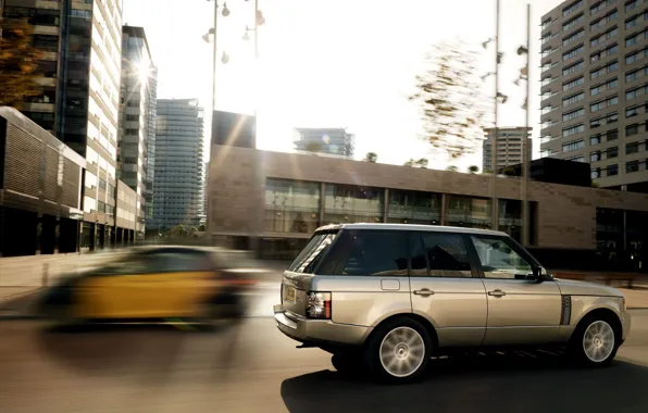 Картинка город, скорость, размытость, Land Rover, Range Rover