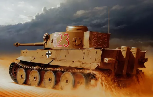 Картинка war, art, painting, tank, ww2, Panzerkampfwagen VI Tiger