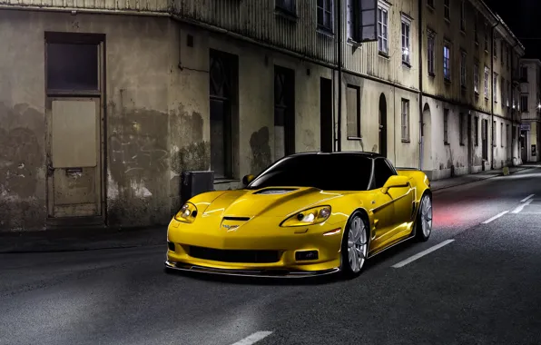 Картинка Corvette, Chevrolet, ZR1, Car, Night, Yellow