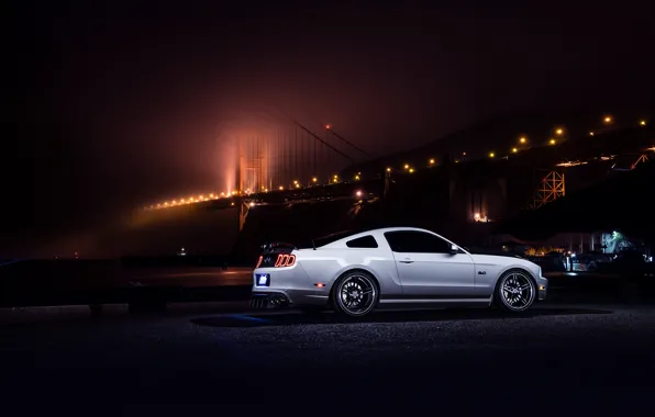 Картинка Mustang, Ford, Muscle, Car, Bridge, White, Collection, Aristo, Rear, Nigth, Smog