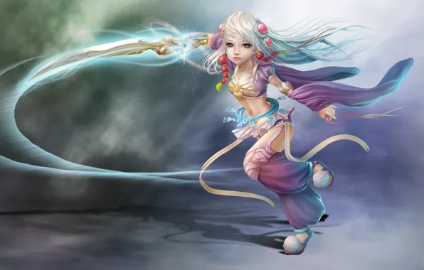 Картинка украшения, оружие, магия, меч, арт, девочка, Nina Hu