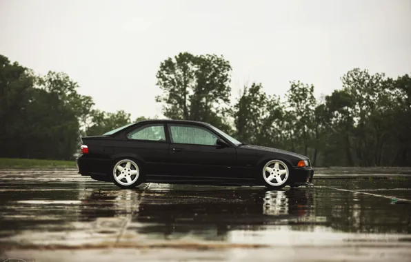 Картинка дождь, бмв, купе, BMW, черная, black, E36