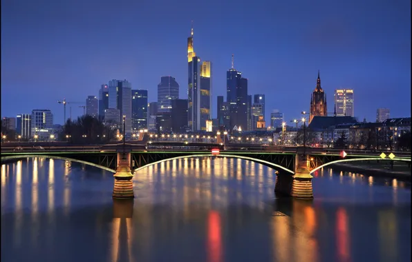Картинка ночь, мост, огни, Германия, Frankfurt, Франкфурт-на-Майне, Франкфурт