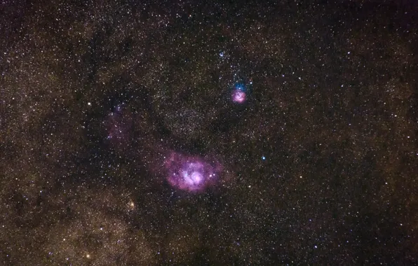 Картинка космос, туманность, звёзды, Лагуна, в созвездии, Trifid Nebula, Стрельца, трёхдольная, диффузная