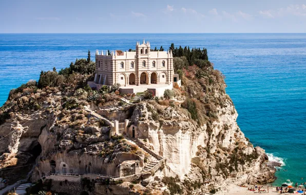 Картинка скала, замок, Италия, Italy, Тирренское море, Тропеа, Tropea, Tyrrhenian Sea