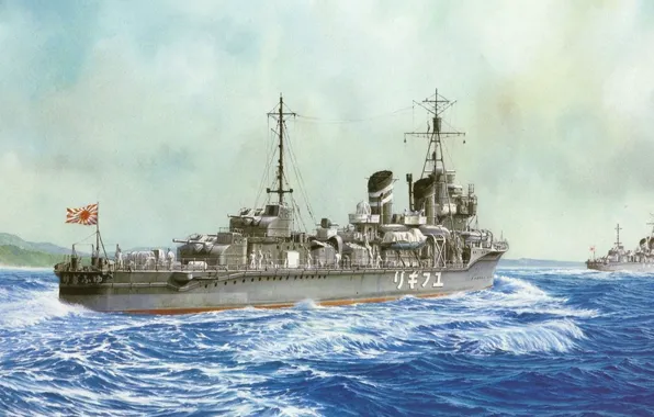 Картинка корабль, арт, флот, военный, японский, эсминец, WW2, destroyer, IJN, Yugiri