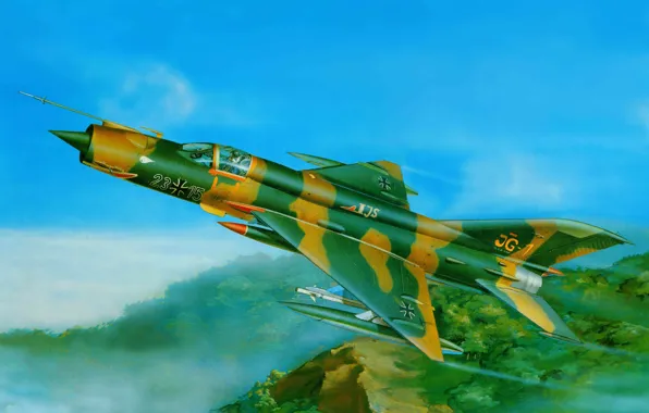 Картинка самолет, истребитель, арт, СССР, МиГ, ВВС, стран, ОКБ, многоцелевой, советский, МиГ-21, использовался, вооружении, состоял, разработанный, …