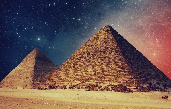 Картинка космос, звезды, ночь, пирамида