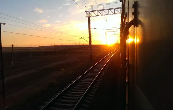 Картинка закат, поезд, станция