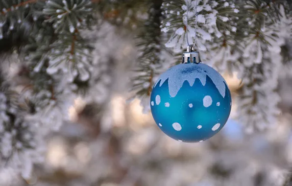 Картинка зима, елка, новый год, рождество, ель, шарик, украшение