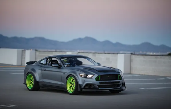 Картинка Mustang, Ford, Green, Front, RTR, Monster Energy, Wheels, 2015