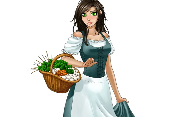 Картинка девушка, корзина, платье, овощи, служанка, viviane