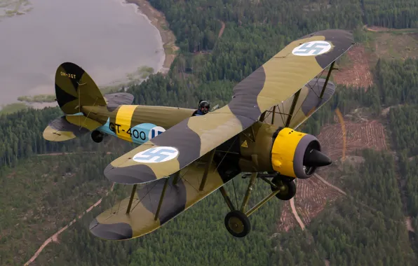 Картинка истребитель, полёт, биплан, Gloster Gauntlet