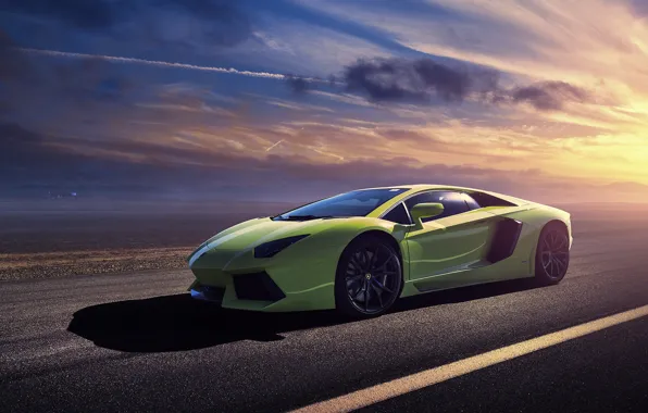 Картинка green, Lamborghini, ламборджини, зелёная, sun, LP700-4, Aventador, авентадор, LB834