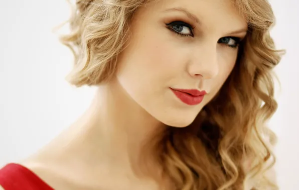 Картинка лицо, волосы, портрет, помада, блондинка, красиво, губы, белый фон, Taylor Swift