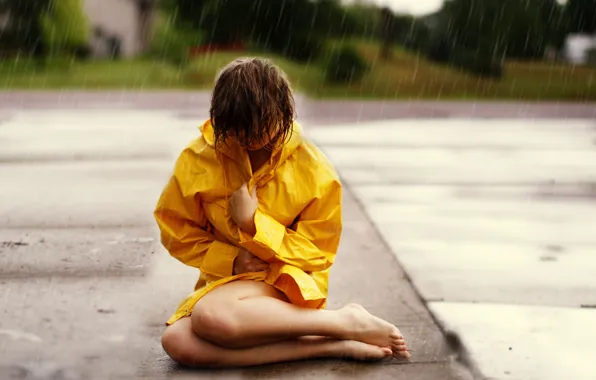 Картинка девушка, дождь, настроение, улица