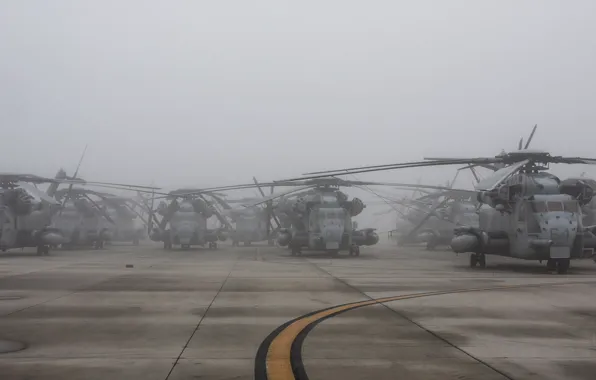 Картинка туман, вертолёты, Super Stallion, CH-53E