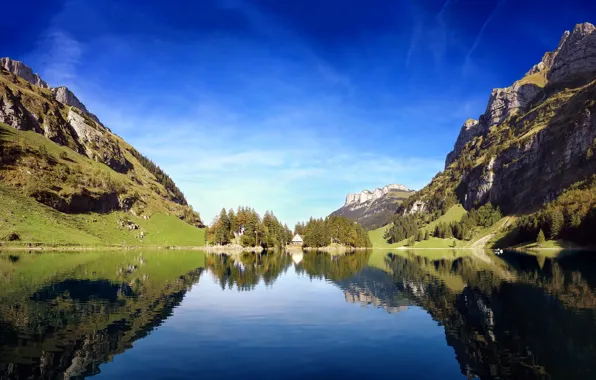 Картинка пейзаж, горы, природа, озеро, отражение, Switzerland