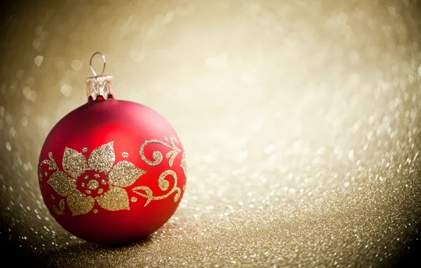 Картинка цветок, красный, узор, игрушка, шар, шарик, Новый Год, Рождество, украшение, золотой, Christmas, праздники, New Year, …
