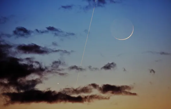 Картинка облака, след, Луна, Юпитер, МКС