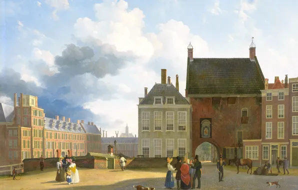 Картинка город, картина, городской пейзаж, Питер Даниэль ван дер Бург, Площадь у Тюремных Ворот в Гааге