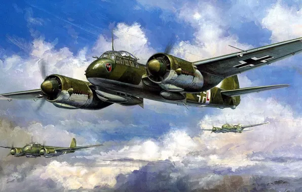 Картинка рисунок, арт, Junkers, многоцелевой самолет люфтваффе, тяжёлый истребитель разведчик, Ju-88C6