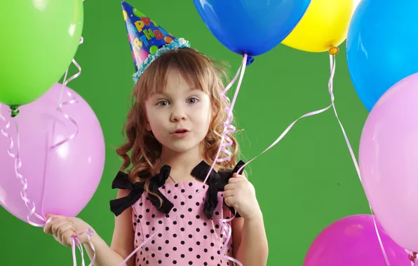 Картинка радость, дети, воздушные шары, Happy Birthday, children, joy, balloons, beautiful happy little girl, красивая счастливая …