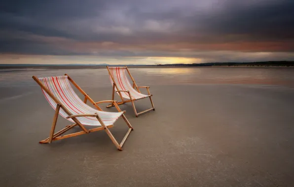Картинка море, пейзаж, закат, кресла